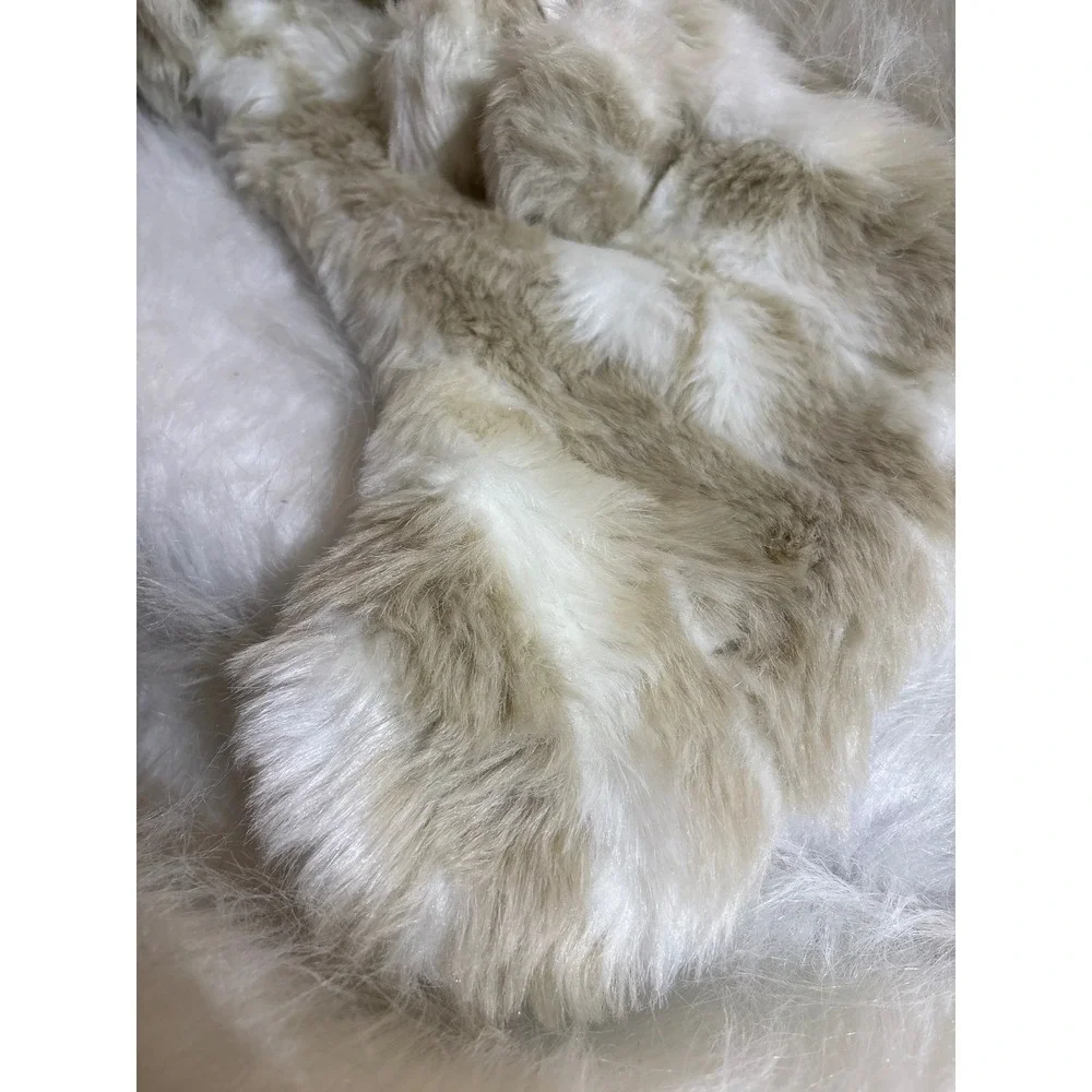 World Market Faux Fur Christmas Stocking Pom Pom Tan‎ White Holiday Decor